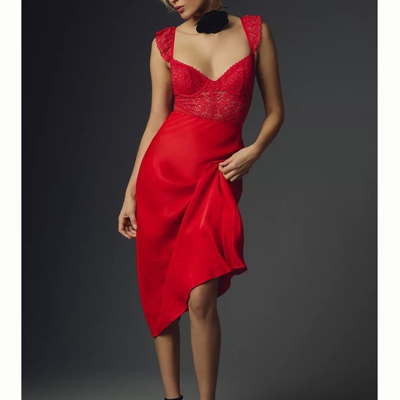 Mucci Bella Red Lace Lacy Flutter Sleeves Bodysuit Small - Picture 4 of 4